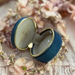 KIMBERLY DOYLE Round Blue Velvet Jewelry Case with Gold Zipper